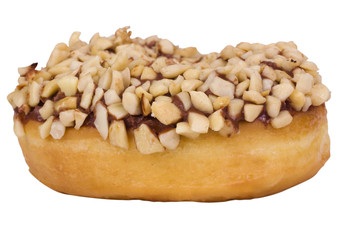 Close-up of a donut garnished with nuts
