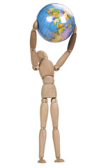 Close-up of an artist's figure holding a globe