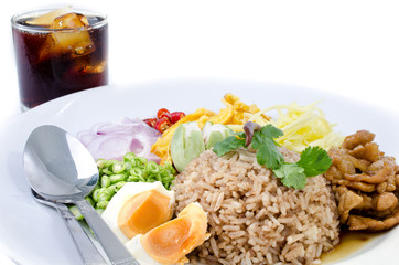 fry rice and the shrimp paste with Cola soft drink , Thai food