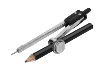 Close-up of a drawing compass with a pencil