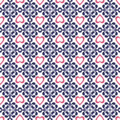 Retro floral seamless wallpaper with hearts