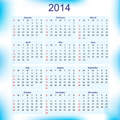 New Year 2014 calendar for all months