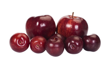 Close-up of apples and plums