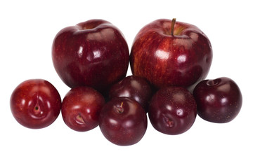 Close-up of apples and plums