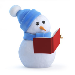 Snowman reads a book