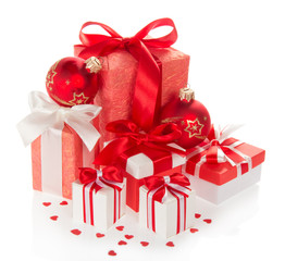 Bright gift boxes and the New Year's balls