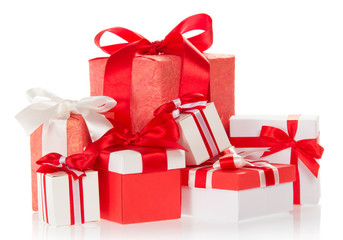 Bright colourful boxes, decorated with ribbons