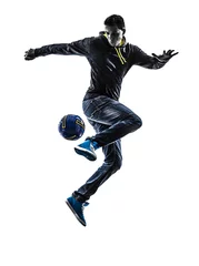 Foto op Canvas young man soccer freestyler player silhouette © snaptitude