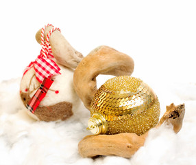 christmas baubles in winter scene