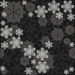 szare koronkowe płatki śniegu zimowy deseń na ciemnym tle