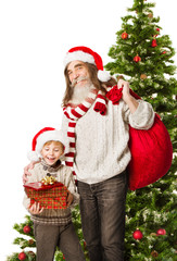Christmas child presents, Santa Claus grandfather holding bag