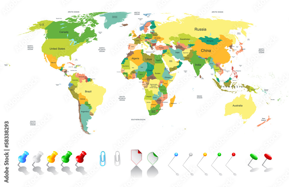 Wall mural political world map