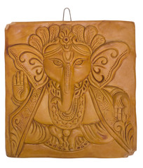Lord Ganesha engraved on a wooden block