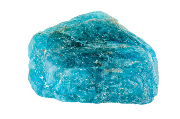 Apatite gemstone. Blue rough and uncut crystal