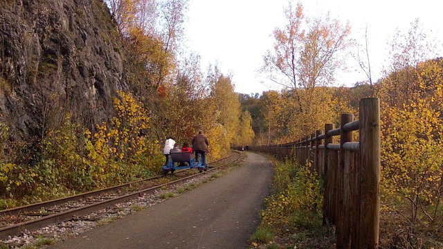 The ride on a rail-cycle draisine along the old railway.