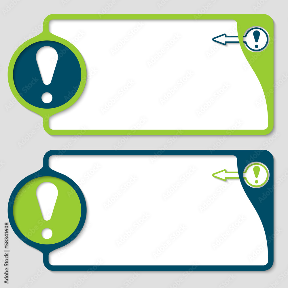 Poster abstract text boxes with exclamation mark and arrow
