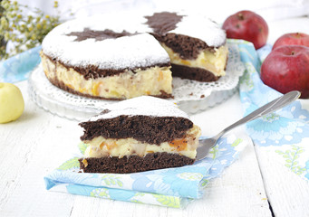 Chocolate cake with pudding, apple and pumpkin