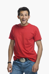 Portrait of a man looking surprised