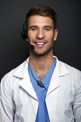 Medical doctor with headset