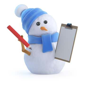 Snowman has a clipboard