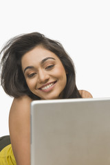 Woman working on a laptop