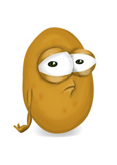 Sad brown potato cartoon, a depressed, disappointed character.