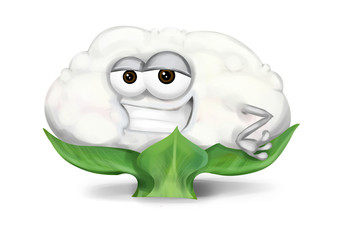 Cool funny cauliflower cartoon character with a big smile.