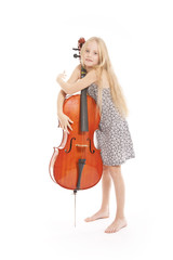 young girl in dress embracing her cello © ahavelaar