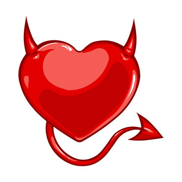vector cartoon heart with devil horns and a tail