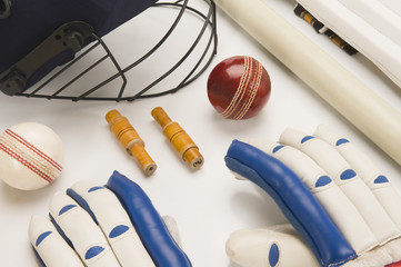 Close-up of cricket equipment