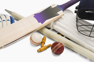Close-up of cricket equipment
