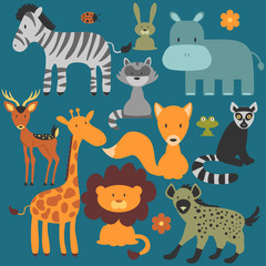 Set of cute various wild animals