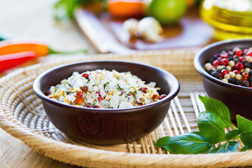 Sea salt with herbs and spices by fresh ingredients