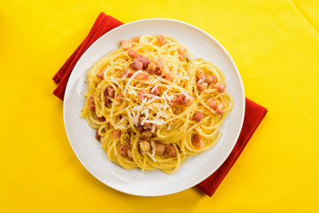Carbonara on white dish