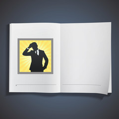 Silhouette of businessman printed on book