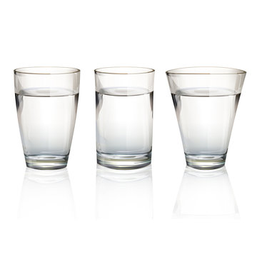 Set of realistic water glasses with different shapes. 