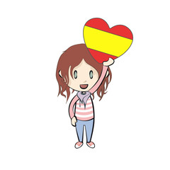 Kid holding a heart flag