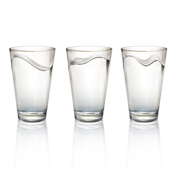Set of realistic water glasses with different waves