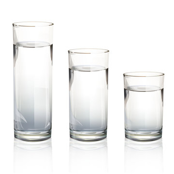 Set of realistic water glasses with different sizes.