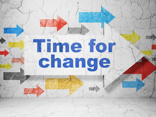 Timeline concept: arrow whis Time for Change on grunge wall