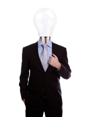 Businessman with lamp head have got an idea on white background