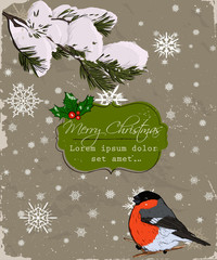 Christmas card with bullfinch.