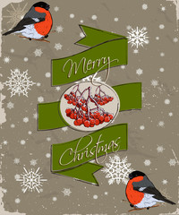 Christmas card with bullfinch.