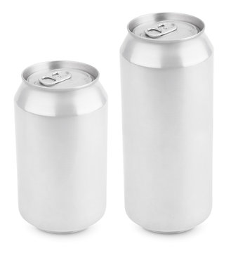 Two aluminum can isolated on white with clipping path