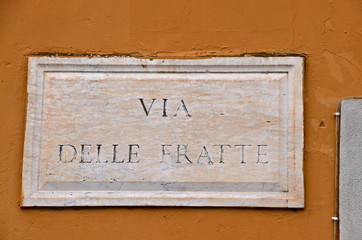Street Plate in Frascati near Rome, Italy