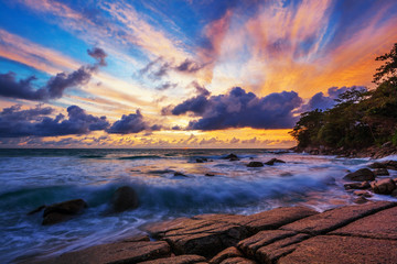 Tropical beach at sunset.