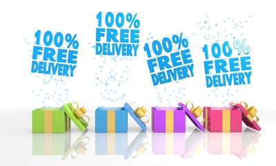 happy present boxes with 100 percent free delivery icon