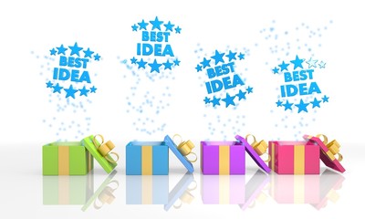 happy present boxes with best idea icon