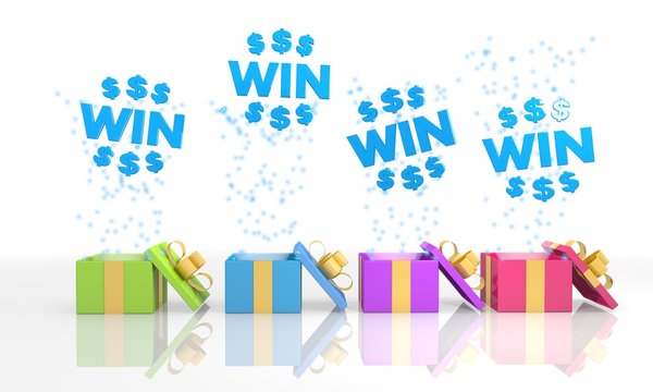 isolated present boxes with win symbol