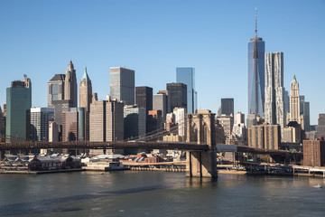 New York City Brooklyn Bridge downtown skyline